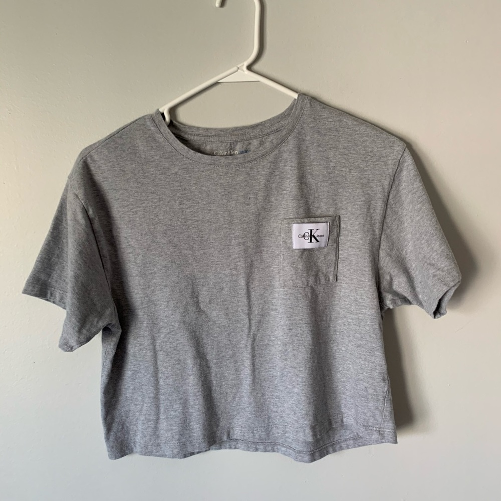 Calvin Klein gray crop top t-shirt with pocket